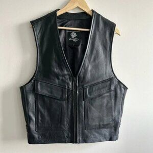 Vintage Screaming Eagle Black Genuine Leather Front Pockets Vest